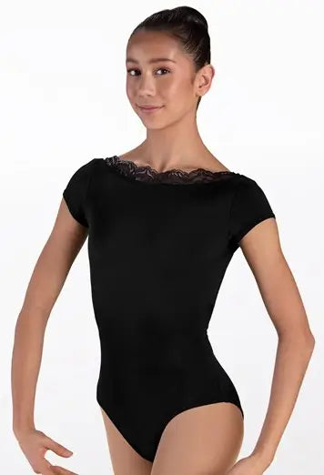 Lace Trim Cap Sleeve Leotard 19177