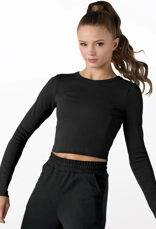 MicroRib Long-Sleeve Crop Tee-Adult-17986